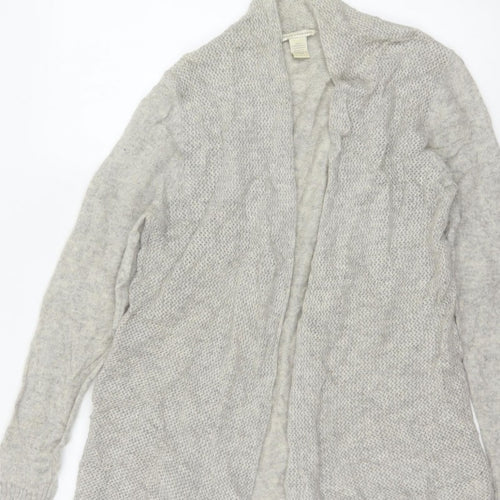 White + Warren Women Grey L Cashmere Open Knit Waterfall Cardigan