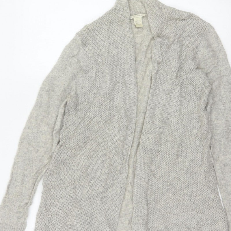 White + Warren Women Grey L Cashmere Open Knit Waterfall Cardigan