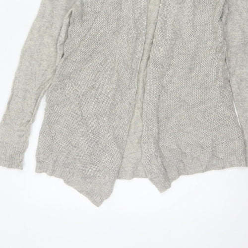 White + Warren Women Grey L Cashmere Open Knit Waterfall Cardigan