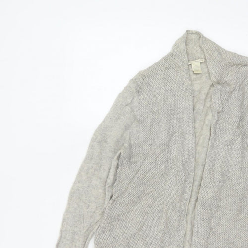 White + Warren Women Grey L Cashmere Open Knit Waterfall Cardigan