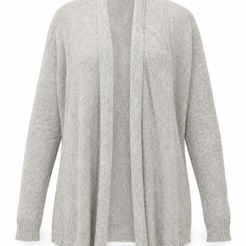 White + Warren Women Grey L Cashmere Open Knit Waterfall Cardigan