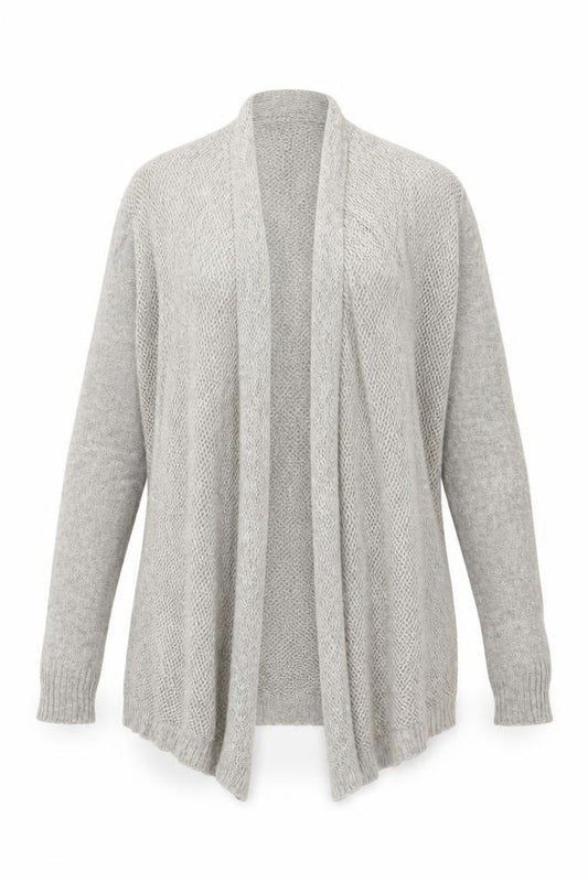 White + Warren Women Grey L Cashmere Open Knit Waterfall Cardigan