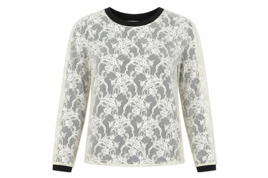 Marks and Spencer Women Ivory Floral Lace Long Sleeve Top Size 14