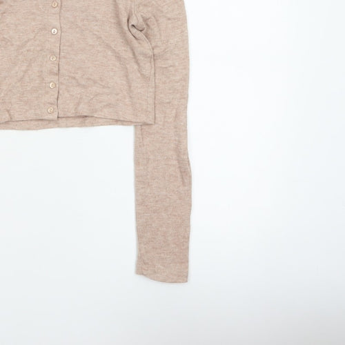 Zara Women Beige S Lightweight Button Front Knit Cardigan