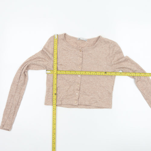 Zara Women Beige S Lightweight Button Front Knit Cardigan