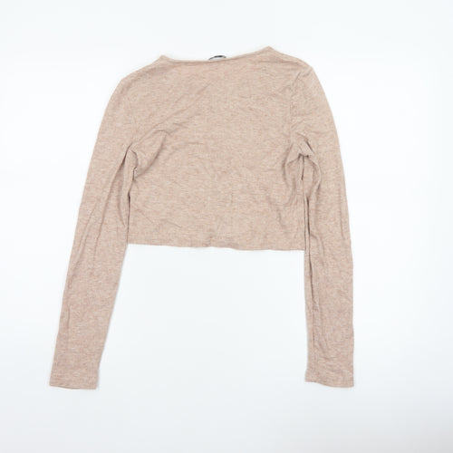 Zara Women Beige S Lightweight Button Front Knit Cardigan
