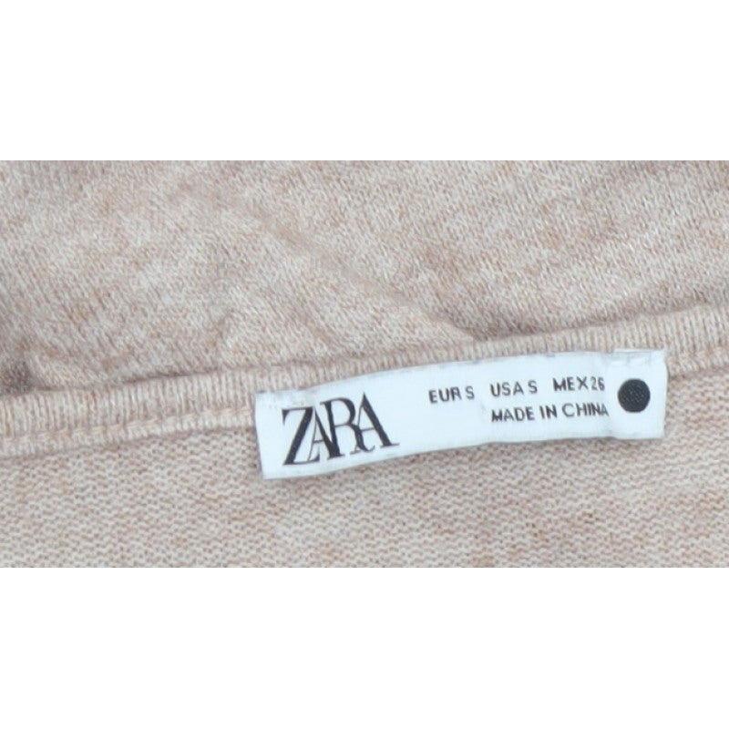 Zara Women Beige S Lightweight Button Front Knit Cardigan