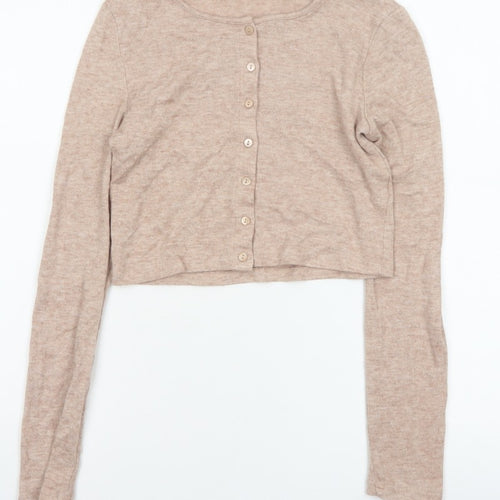 Zara Women Beige S Lightweight Button Front Knit Cardigan