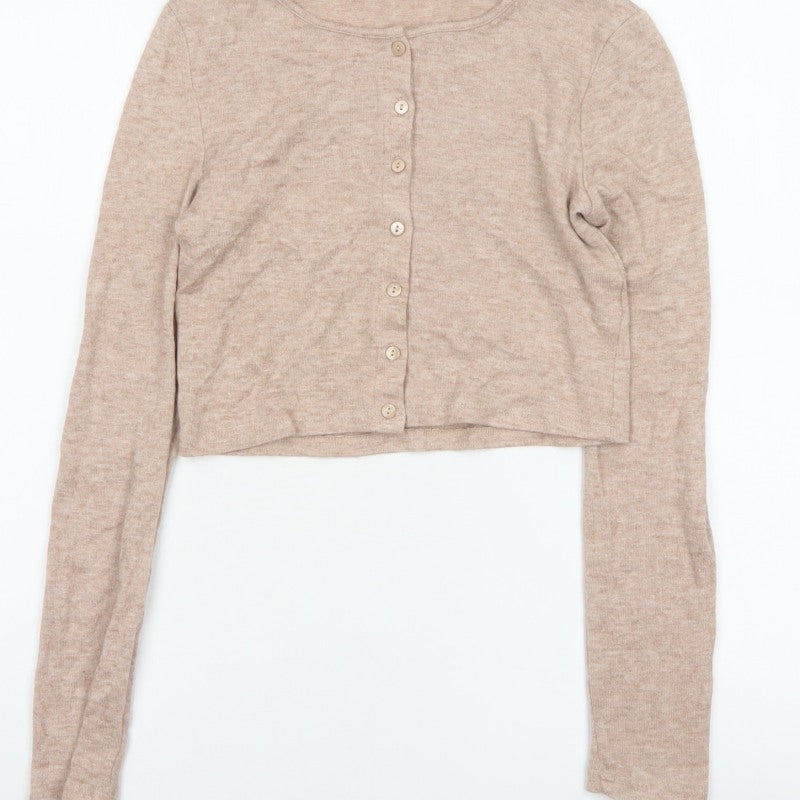 Zara Women Beige S Lightweight Button Front Knit Cardigan