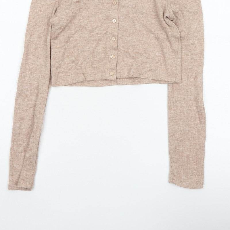 Zara Women Beige S Lightweight Button Front Knit Cardigan
