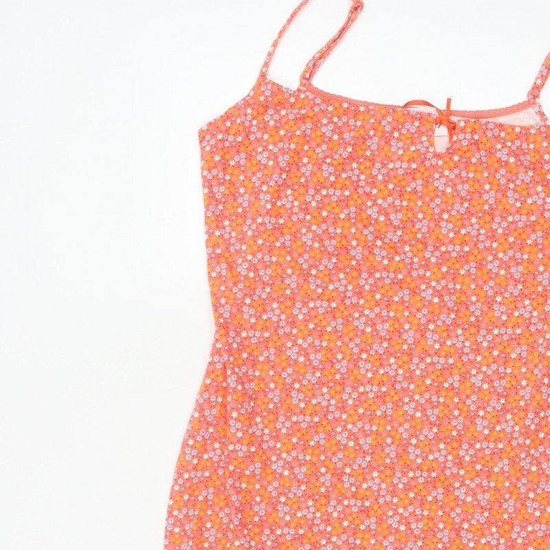 Etam Women’s Orange Floral Cotton UK 14 Slip Mini Dress
