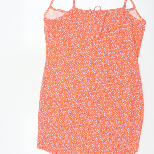Etam Women’s Orange Floral Cotton UK 14 Slip Mini Dress