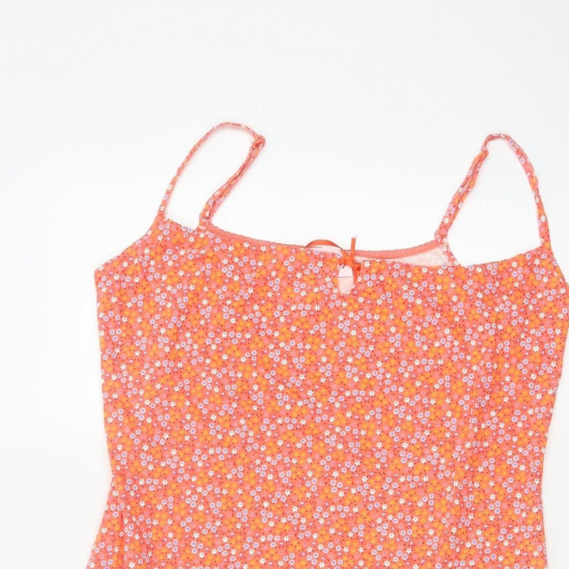 Etam Women’s Orange Floral Cotton UK 14 Slip Mini Dress