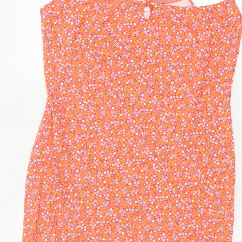 Etam Women’s Orange Floral Cotton UK 14 Slip Mini Dress