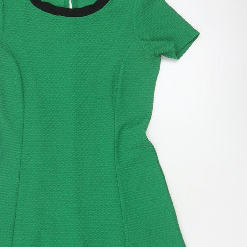 Dorothy Perkins Women Green UK 8 A-Line Knee Length Textured Dress