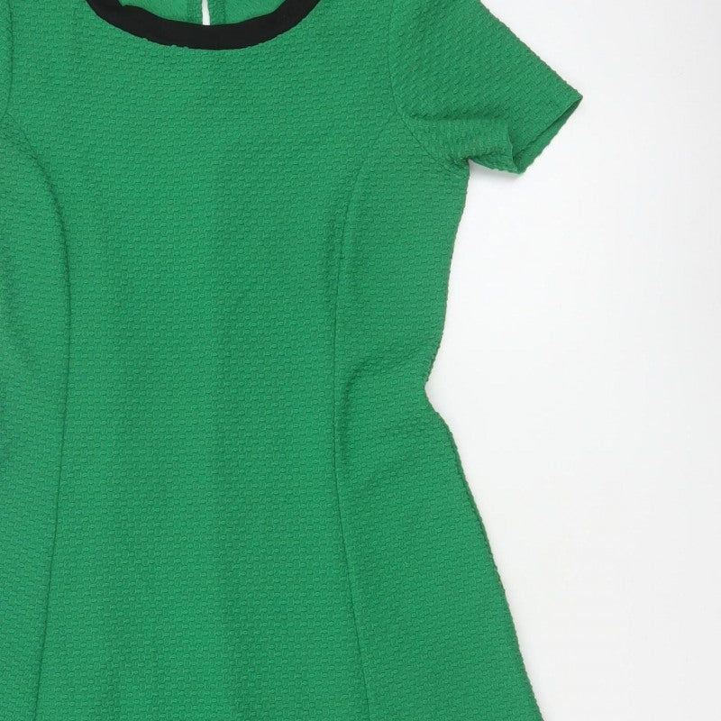 Dorothy Perkins Women Green UK 8 A-Line Knee Length Textured Dress