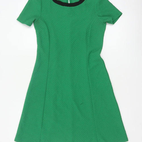Dorothy Perkins Women Green UK 8 A-Line Knee Length Textured Dress