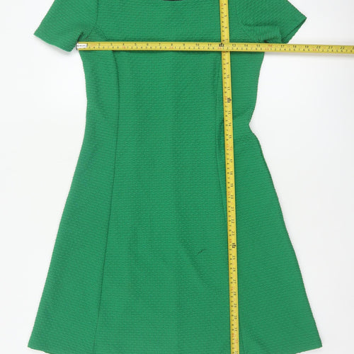Dorothy Perkins Women Green UK 8 A-Line Knee Length Textured Dress
