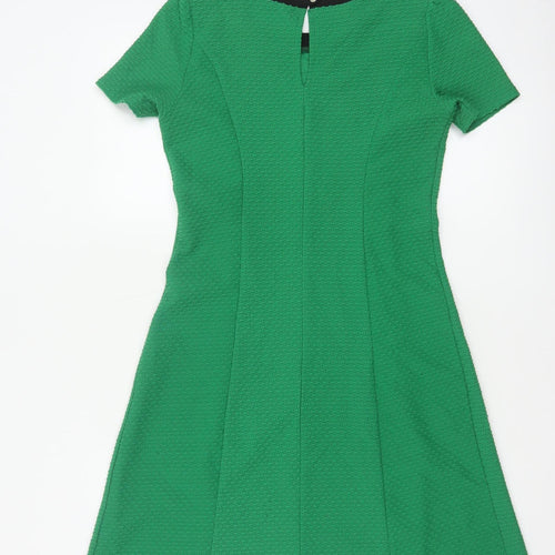 Dorothy Perkins Women Green UK 8 A-Line Knee Length Textured Dress