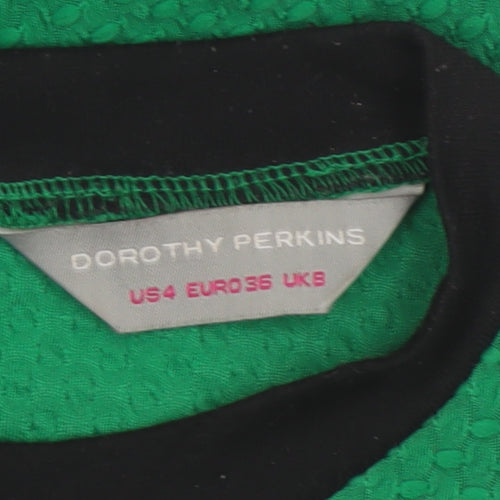Dorothy Perkins Women Green UK 8 A-Line Knee Length Textured Dress