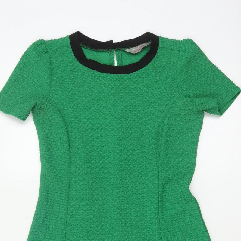 Dorothy Perkins Women Green UK 8 A-Line Knee Length Textured Dress