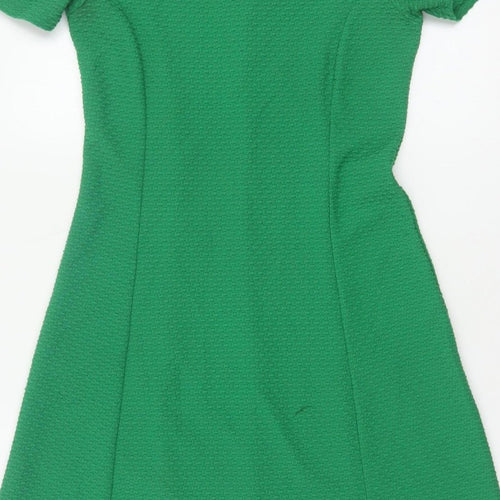 Dorothy Perkins Women Green UK 8 A-Line Knee Length Textured Dress