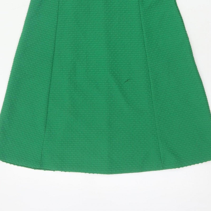 Dorothy Perkins Women Green UK 8 A-Line Knee Length Textured Dress