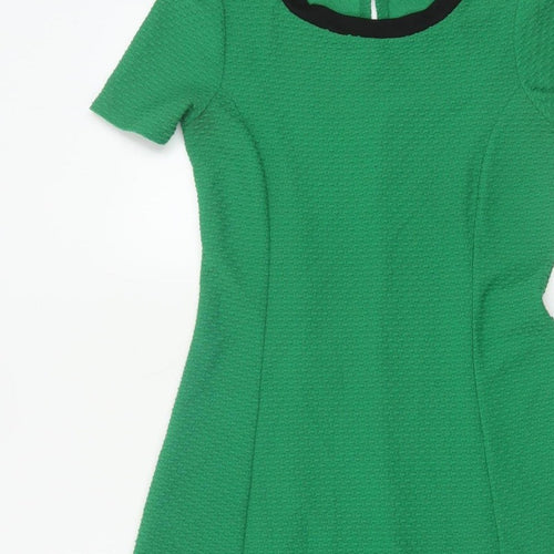 Dorothy Perkins Women Green UK 8 A-Line Knee Length Textured Dress