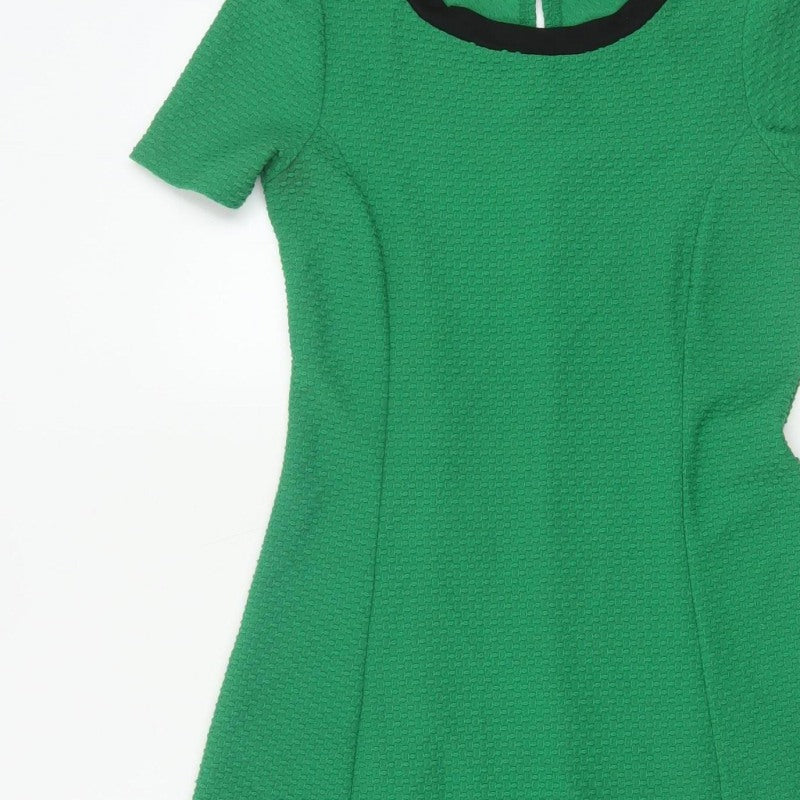 Dorothy Perkins Women Green UK 8 A-Line Knee Length Textured Dress
