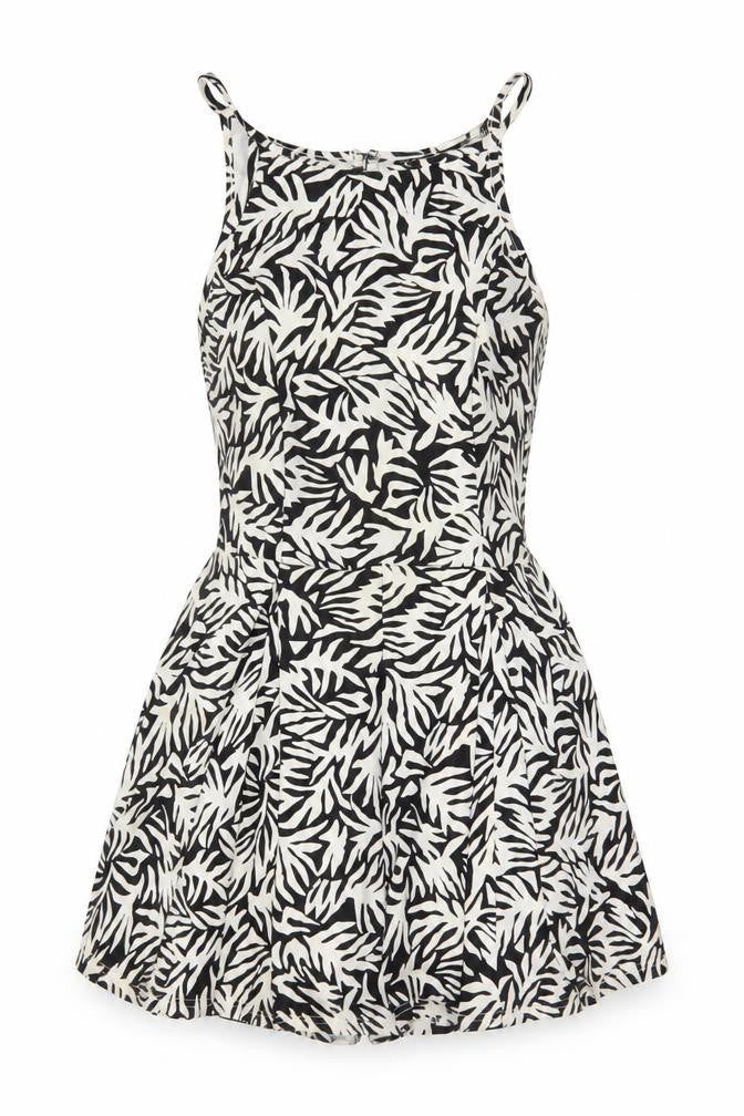 Topshop Women Black Ivory UK 10 Zebra Print Sleeveless Playsuit