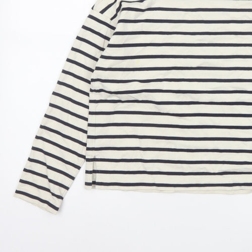 Uniqlo Women Ivory Navy Striped XS Basic Cotton Long Sleeve T-Shirt