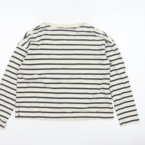 Uniqlo Women Ivory Navy Striped XS Basic Cotton Long Sleeve T-Shirt