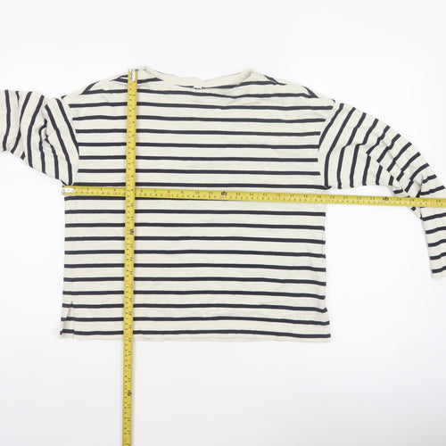 Uniqlo Women Ivory Navy Striped XS Basic Cotton Long Sleeve T-Shirt