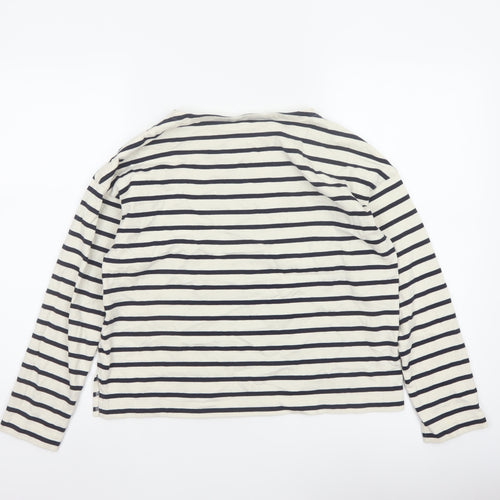 Uniqlo Women Ivory Navy Striped XS Basic Cotton Long Sleeve T-Shirt