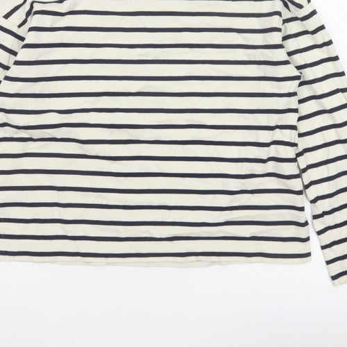 Uniqlo Women Ivory Navy Striped XS Basic Cotton Long Sleeve T-Shirt