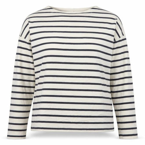 Uniqlo Women Ivory Navy Striped XS Basic Cotton Long Sleeve T-Shirt