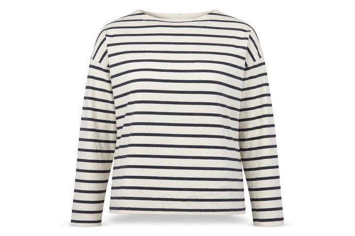 Uniqlo Women Ivory Navy Striped XS Basic Cotton Long Sleeve T-Shirt