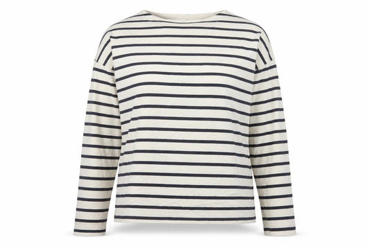 Uniqlo Women Ivory Navy Striped XS Basic Cotton Long Sleeve T-Shirt