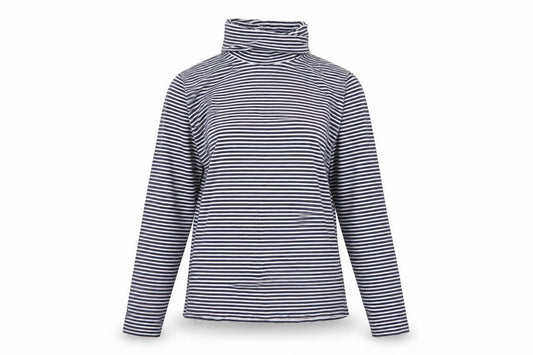 Lands' End Women Blue White Striped Cowl Neck Jersey Top Size S
