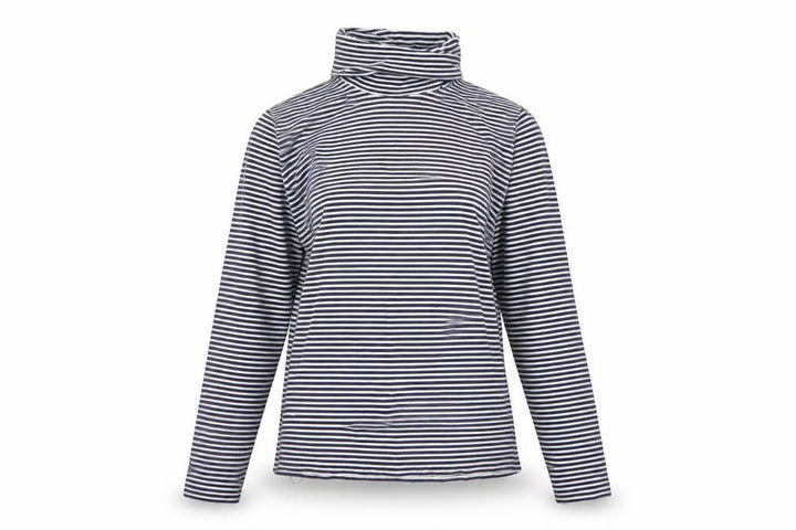 Lands' End Women Blue White Striped Cowl Neck Jersey Top Size S