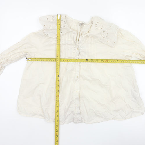 M&S Women's Ivory UK 14 Embroidered Cotton Long Sleeve Button-Up Blouse