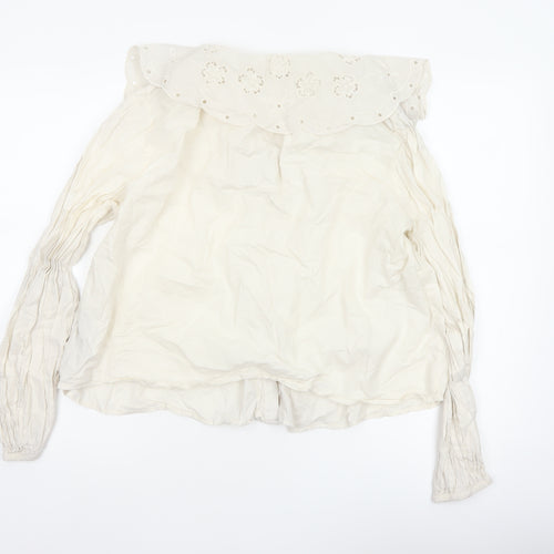 M&S Women's Ivory UK 14 Embroidered Cotton Long Sleeve Button-Up Blouse