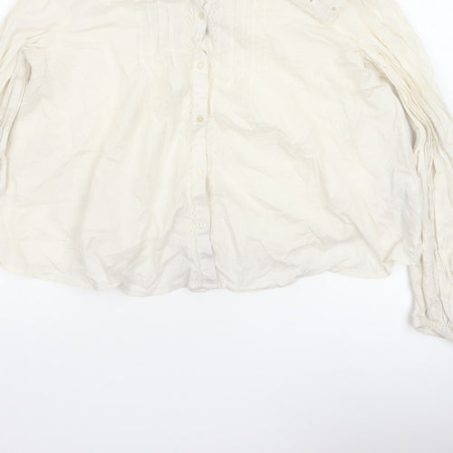 M&S Women's Ivory UK 14 Embroidered Cotton Long Sleeve Button-Up Blouse