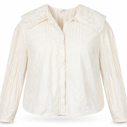 M&S Women's Ivory UK 14 Embroidered Cotton Long Sleeve Button-Up Blouse