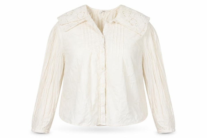 M&S Women's Ivory UK 14 Embroidered Cotton Long Sleeve Button-Up Blouse