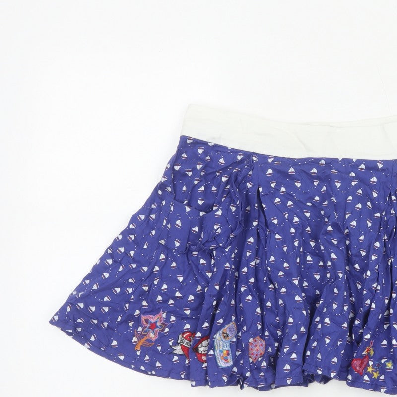 Laura for Topshop Women’s Blue S Skater Mini Sailboat Embroidered Skirt