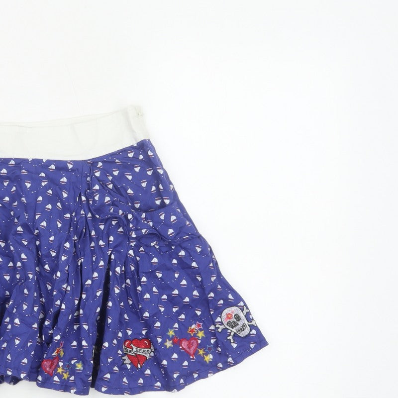 Laura for Topshop Women’s Blue S Skater Mini Sailboat Embroidered Skirt
