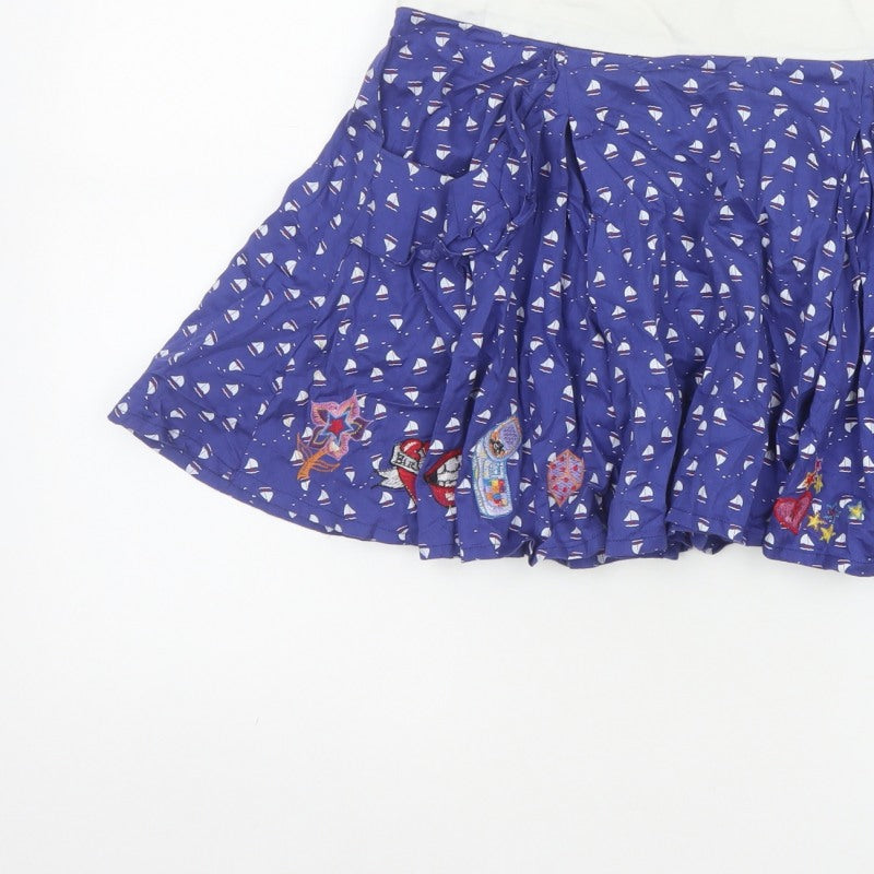 Laura for Topshop Women’s Blue S Skater Mini Sailboat Embroidered Skirt
