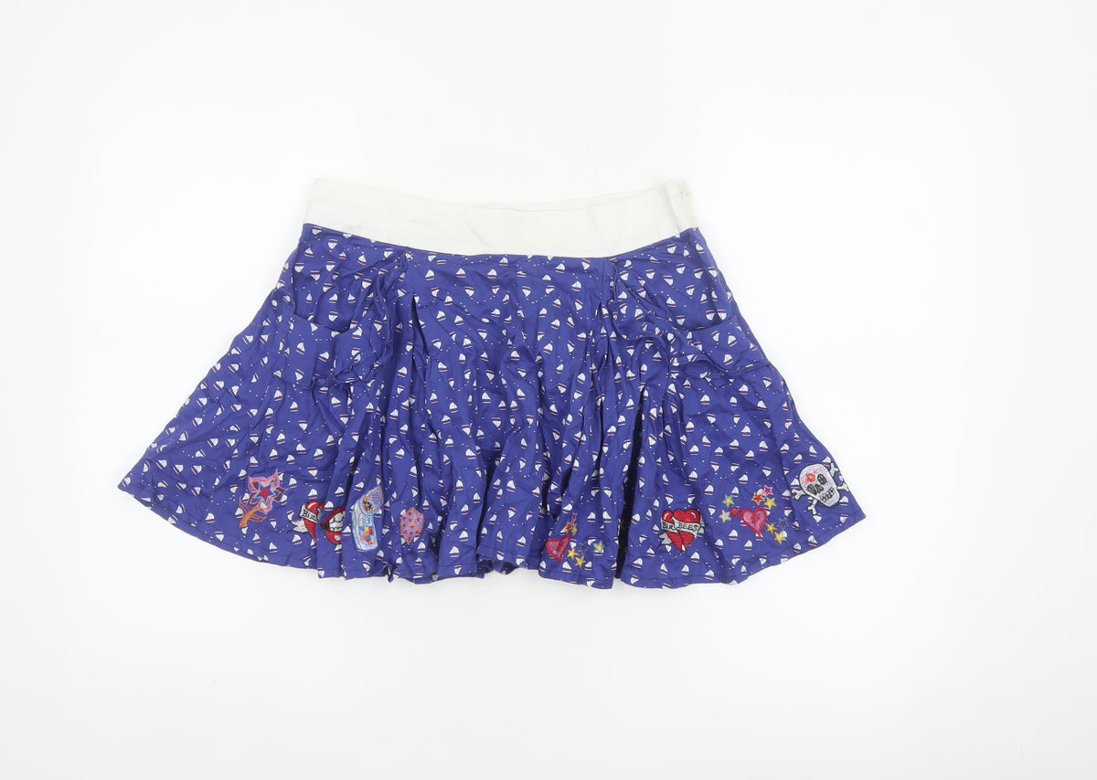 Laura for Topshop Women’s Blue S Skater Mini Sailboat Embroidered Skirt