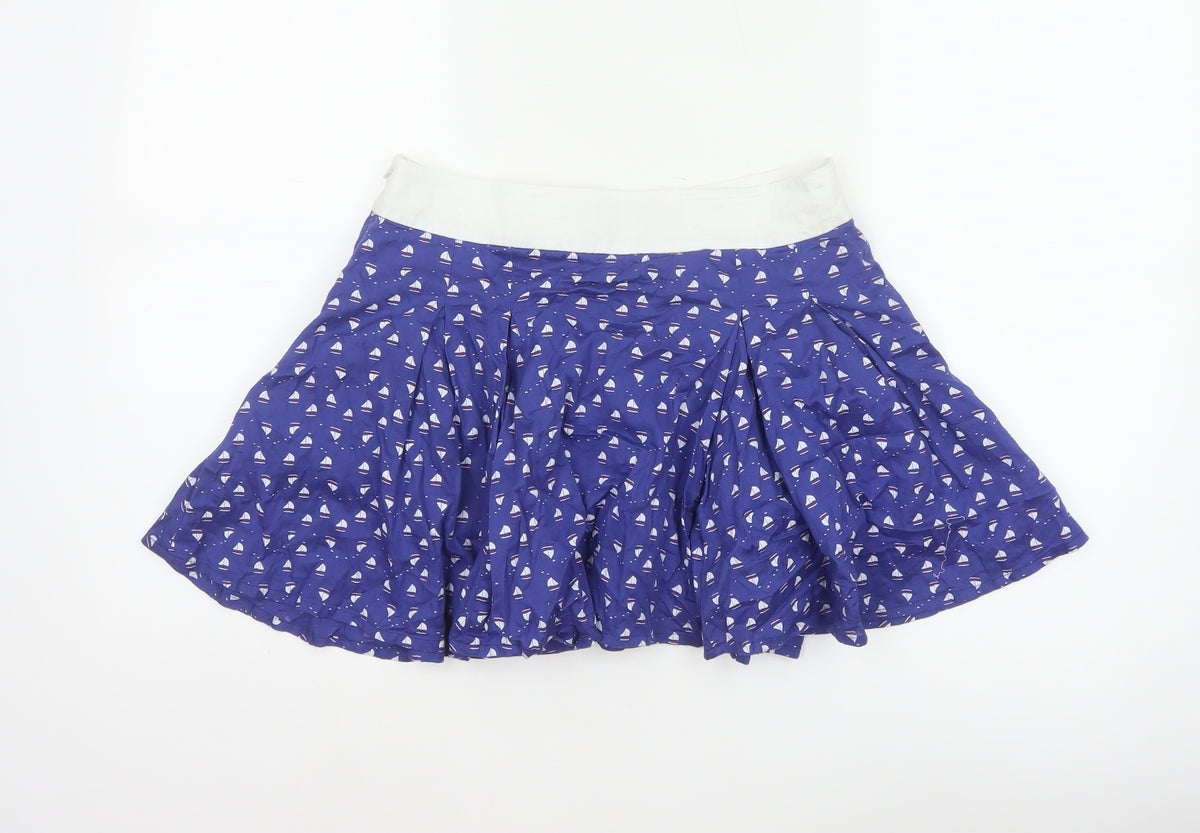Laura for Topshop Women’s Blue S Skater Mini Sailboat Embroidered Skirt